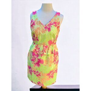 TAHARI GREEN VNECK FLORAL SLEEVELESS LINED COCKTAIL PARTY WEDDING DRESS 10